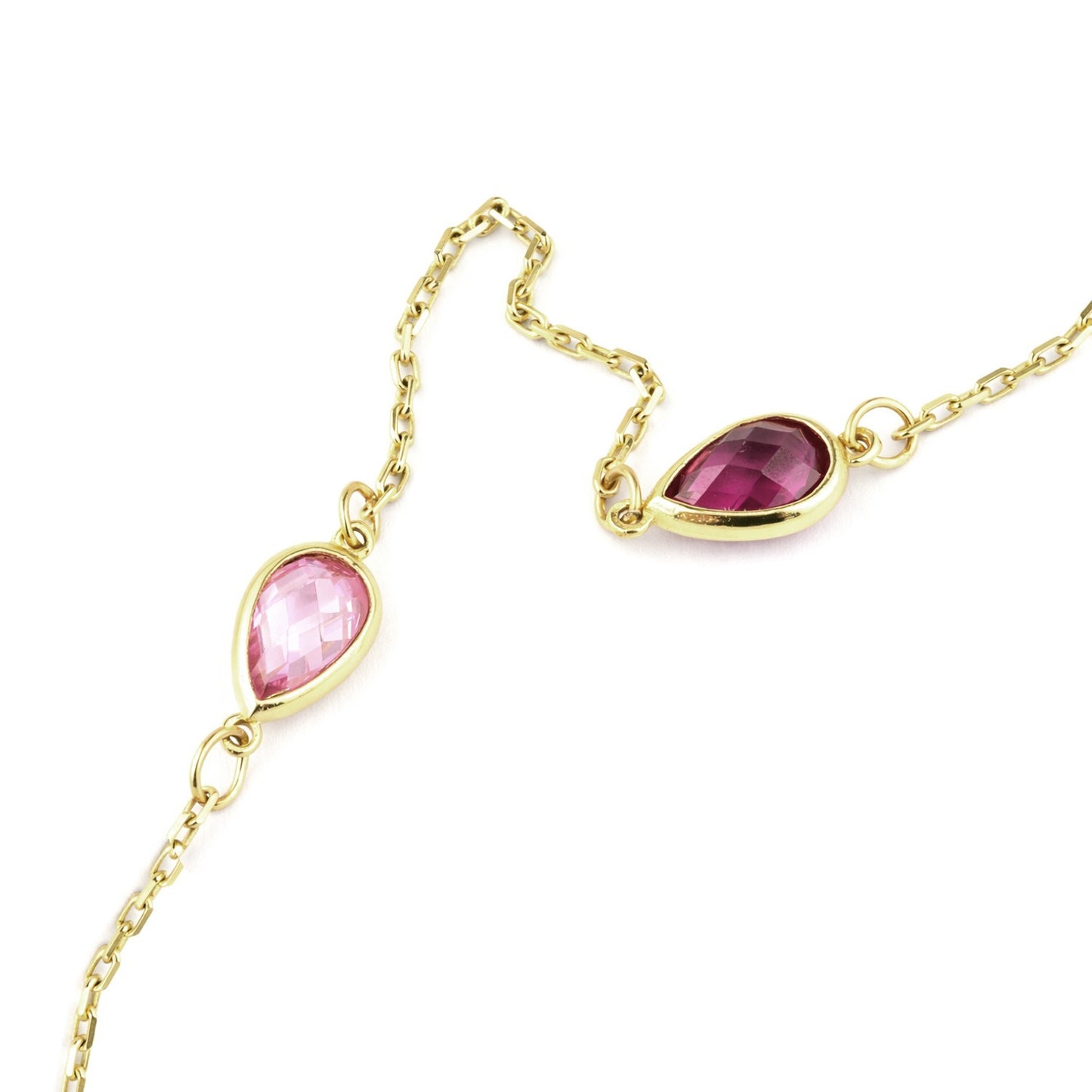 Multicolour Pear Gemstones Station Bracelet Yellow Gold 375 Hallmark 17.5-19cm
