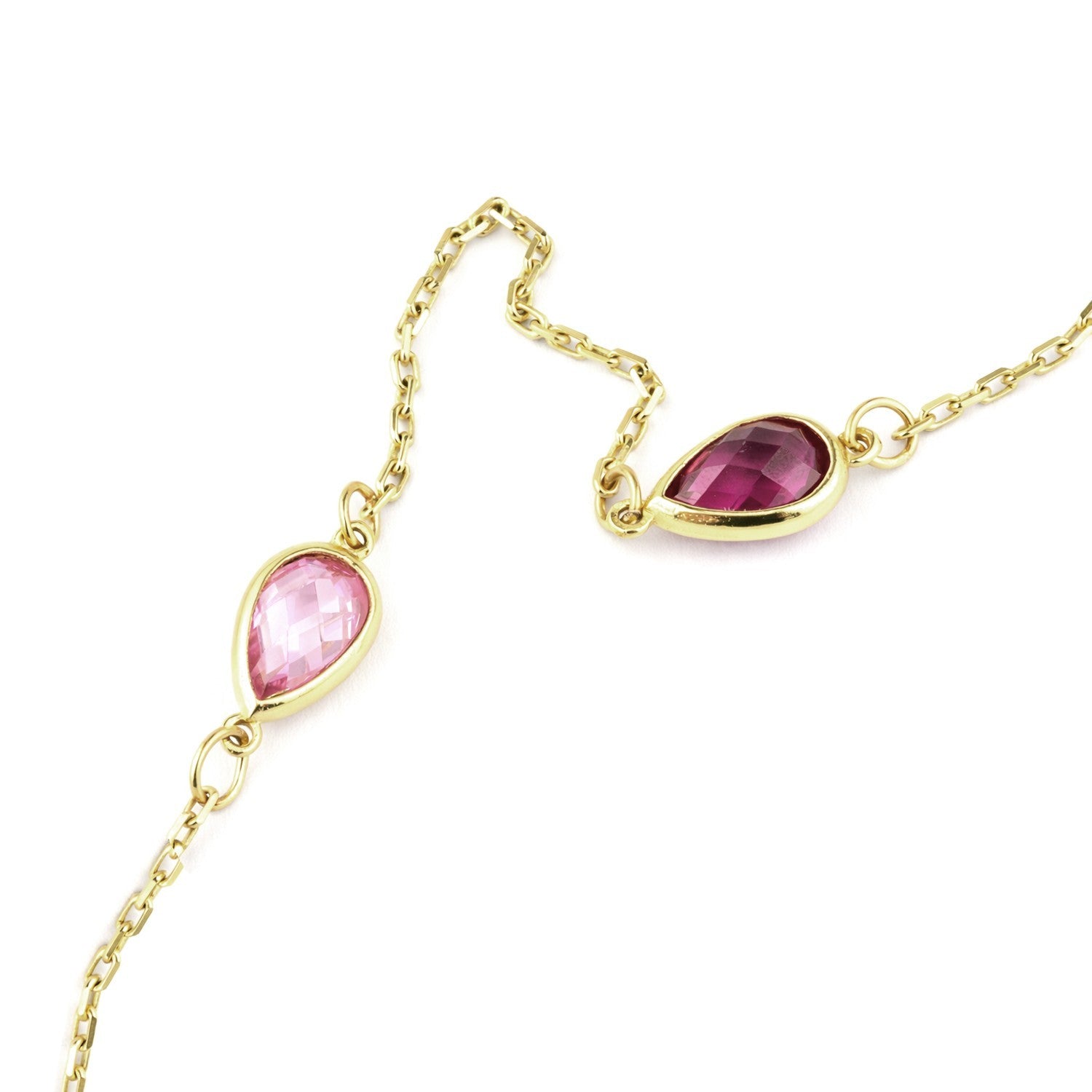 Multicolour Pear Gemstones Station Bracelet Yellow Gold 375 Hallmark 17.5-19cm