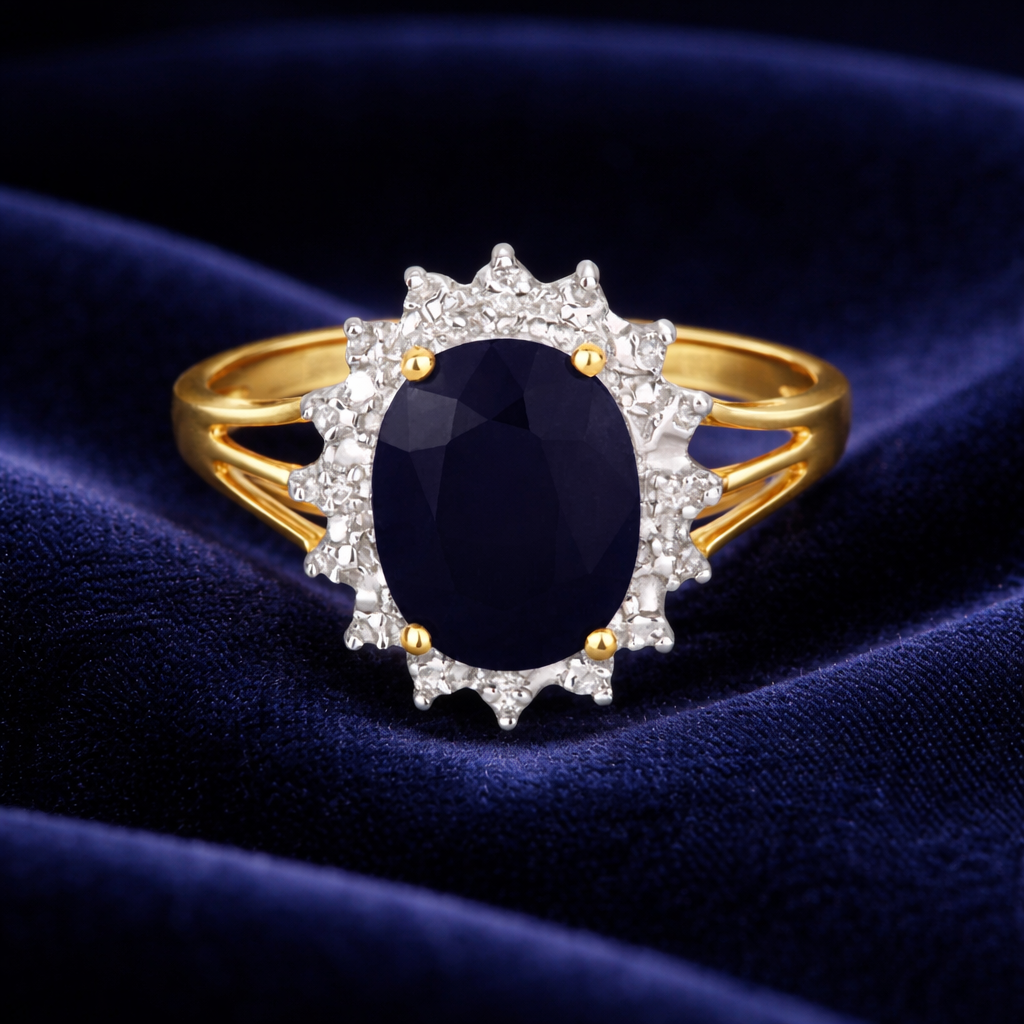 Sapphire and Diamond Ring Solid Yellow Gold Large Centre Stone Size J - Q