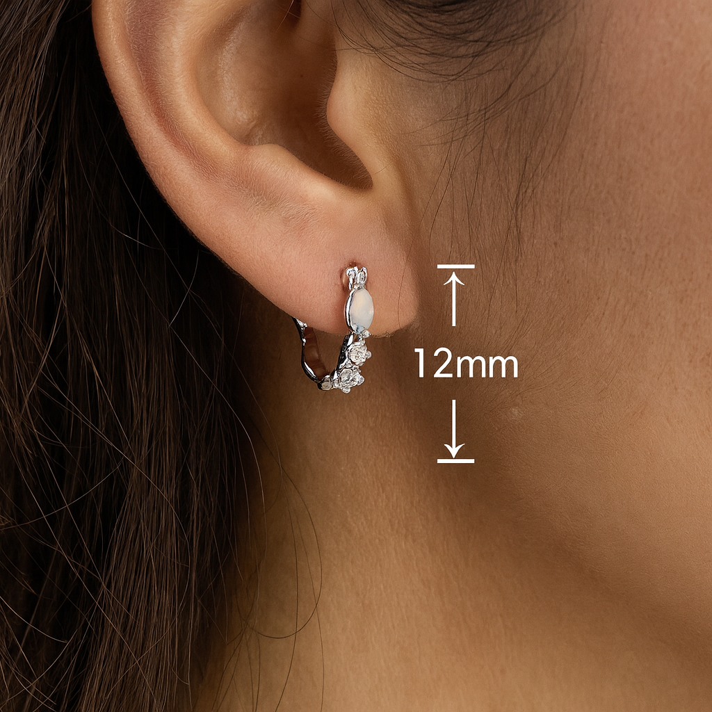 Opal Huggie Earrings Solid Sterling Silver 12mm 925 Hallmark