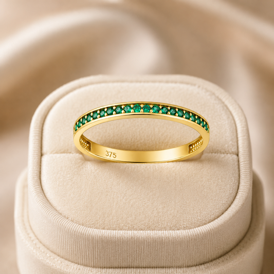 9k Yellow Gold Emerald Half Eternity Stackable Ring Hallmarked Sizes KLMNOPQRS