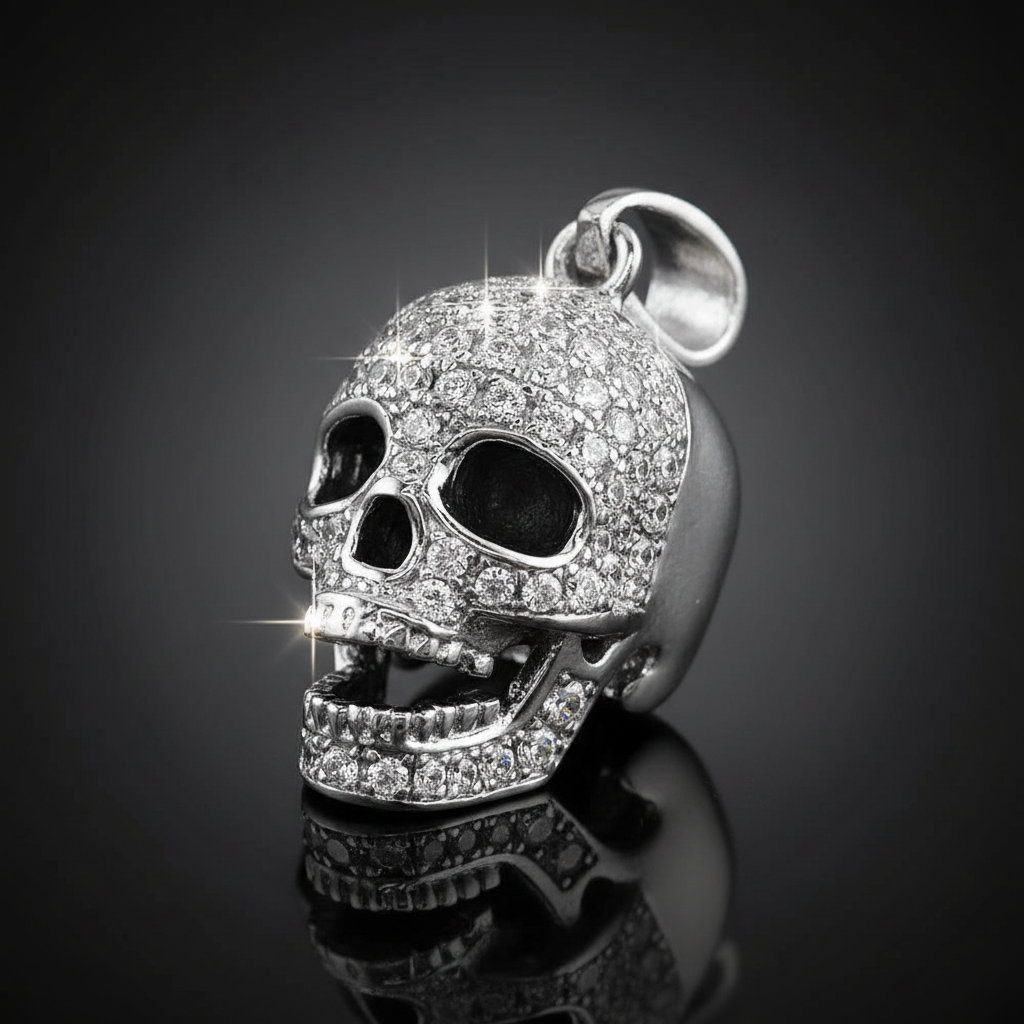 Skull Pendant Set With Gemstones Men's 925 Solid Sterling Silver 925 Hallmarked