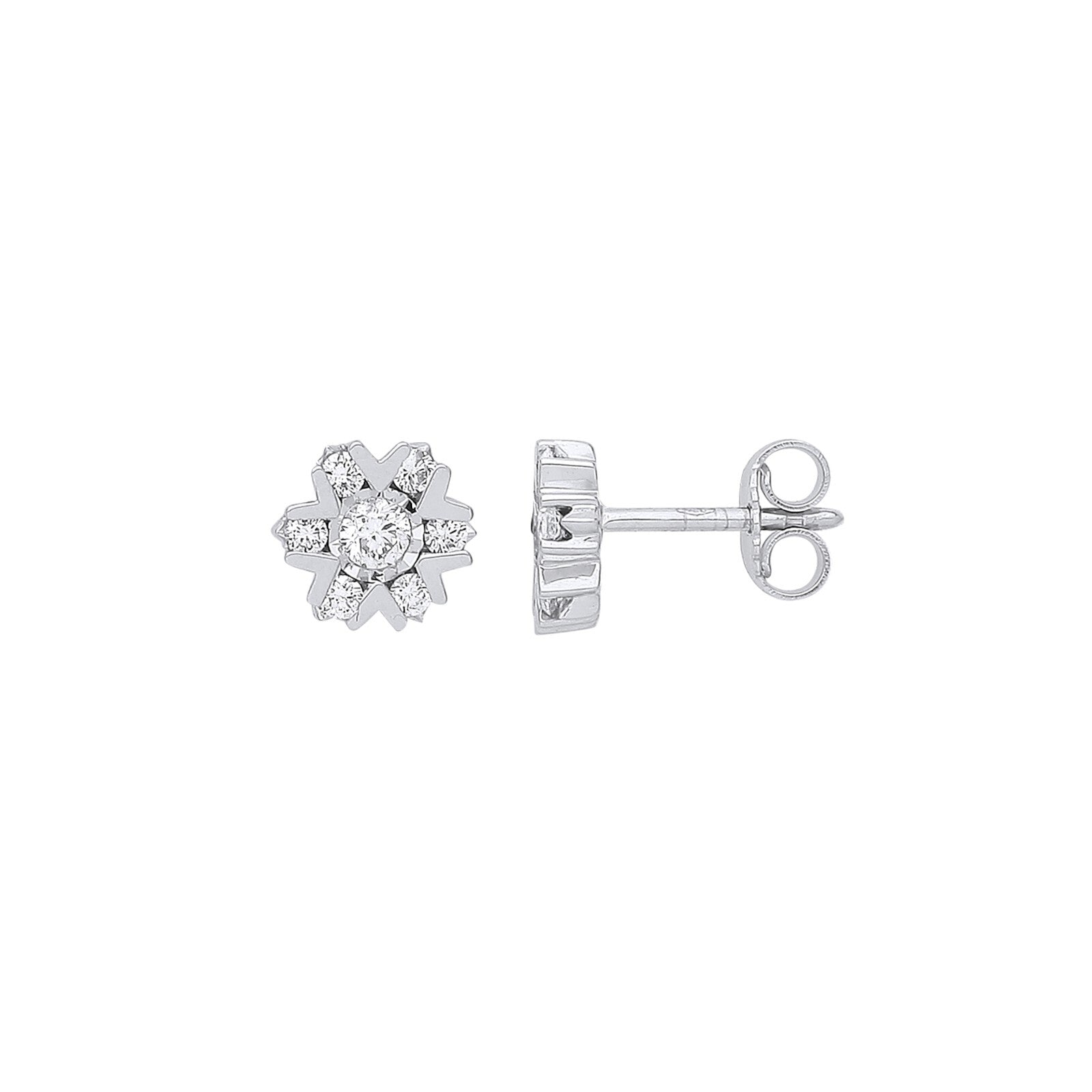 9ct White Gold 0.50ctw Diamond Earrings Hallmarked 8.7mm Diameter