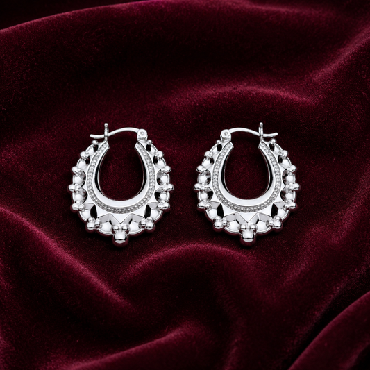 Sterling Silver Oval Creole Hoop Earrings 30mm 925 Hallmark