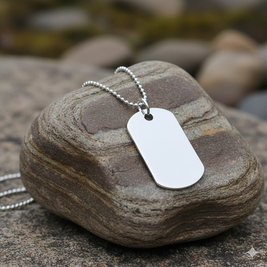 Gents Dog Tag Necklace on 24" Ball Chain Solid Sterling Silver Hallmarked