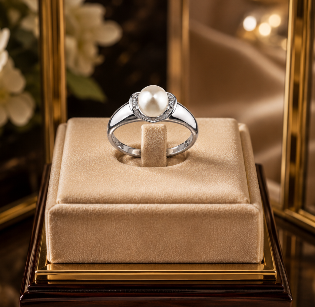 Freshwater Pearl & Diamond Accent Heart Ring Solid White Gold