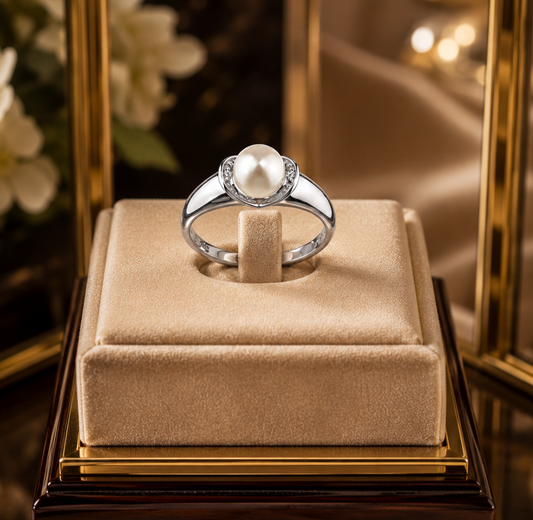Freshwater Pearl & Diamond Accent Heart Ring Solid White Gold