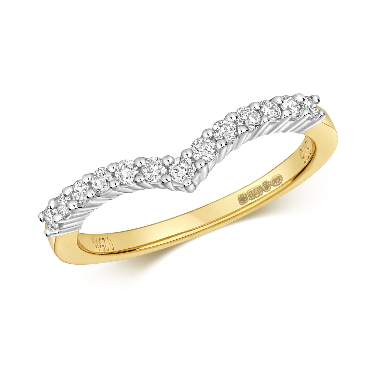 Real Diamond Wishbone Ring Solid Yellow Gold 0.25ctw Claw Set Eternity 