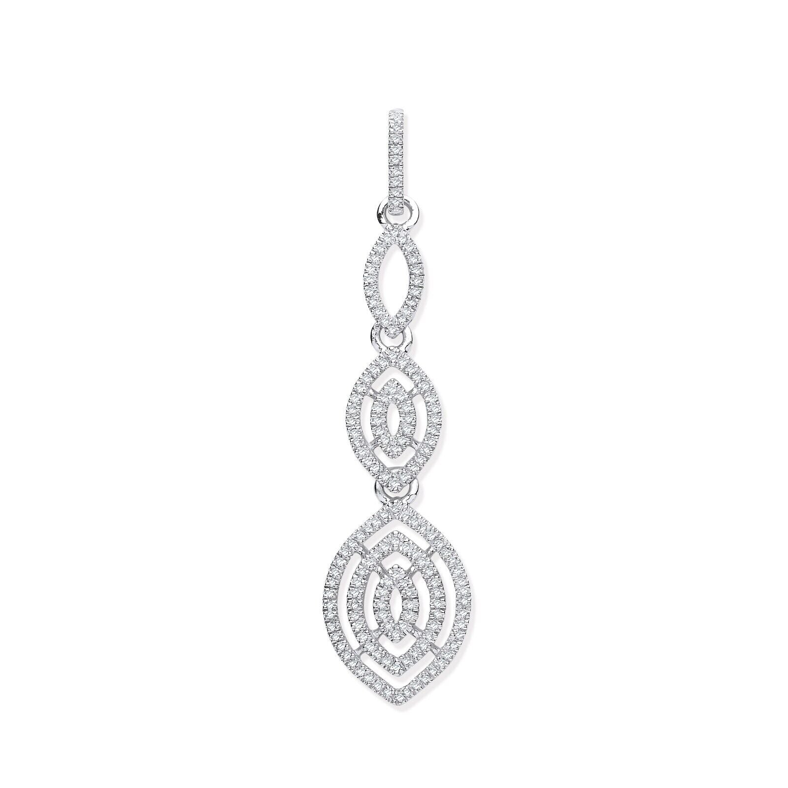 9ct White Gold Drop 0.25ct Diamond Marquise Pendant Hallmarked