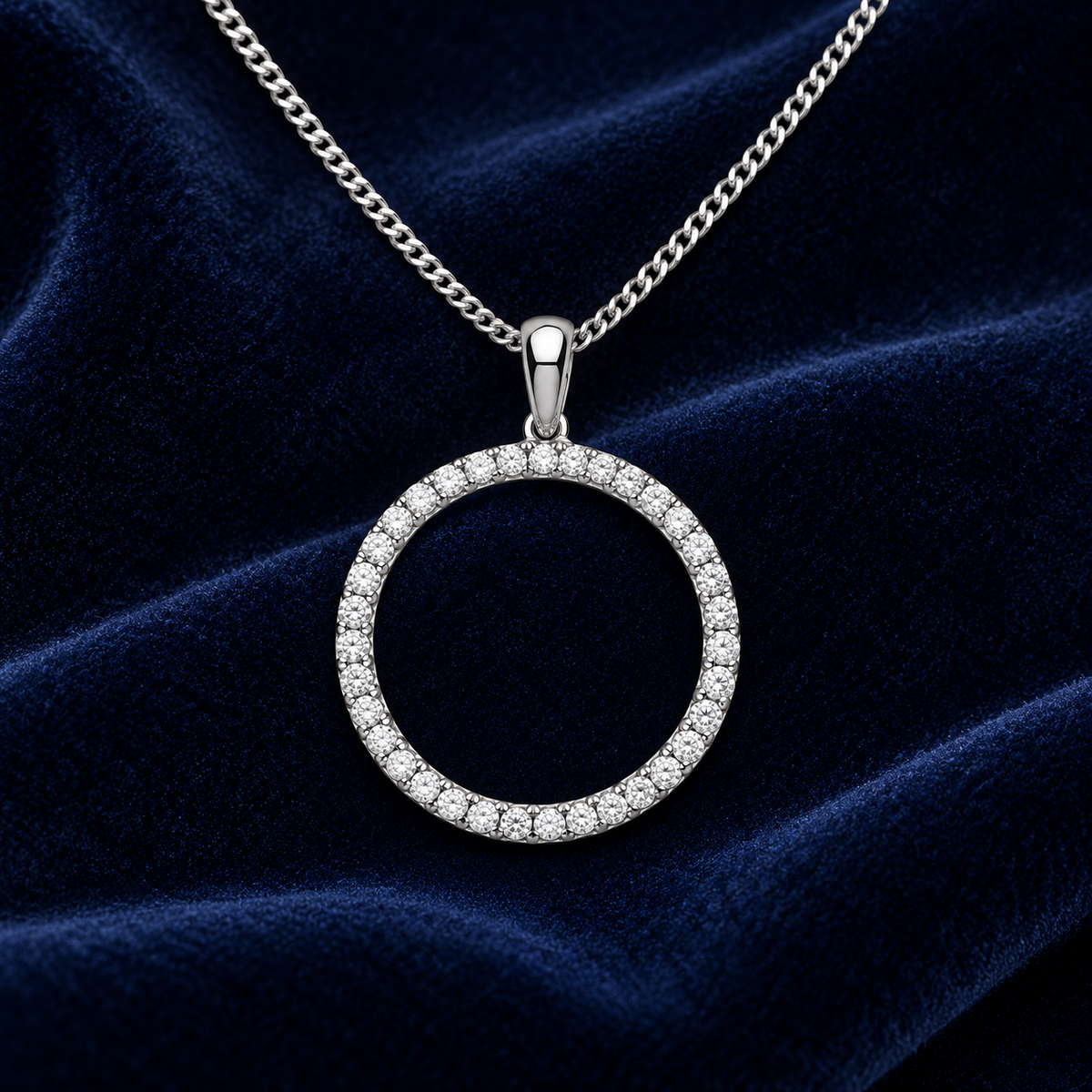Diamond Open Circle Pendant 9ct White Gold 18" Chain 0.33ctw Real Diamonds