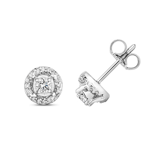 9ct White Gold Diamond Earrings 0.25ctw Real Diamonds Halo Stud