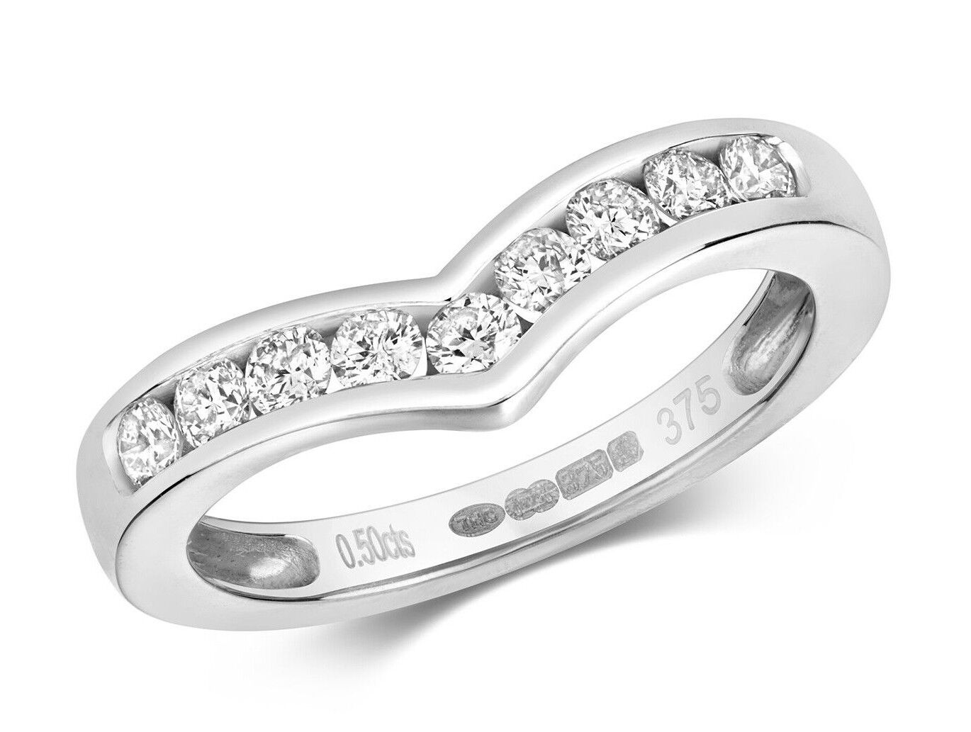 Real Diamond Wishbone Ring 9ct White Gold 0.50ctw Eternity Anniversary Band
