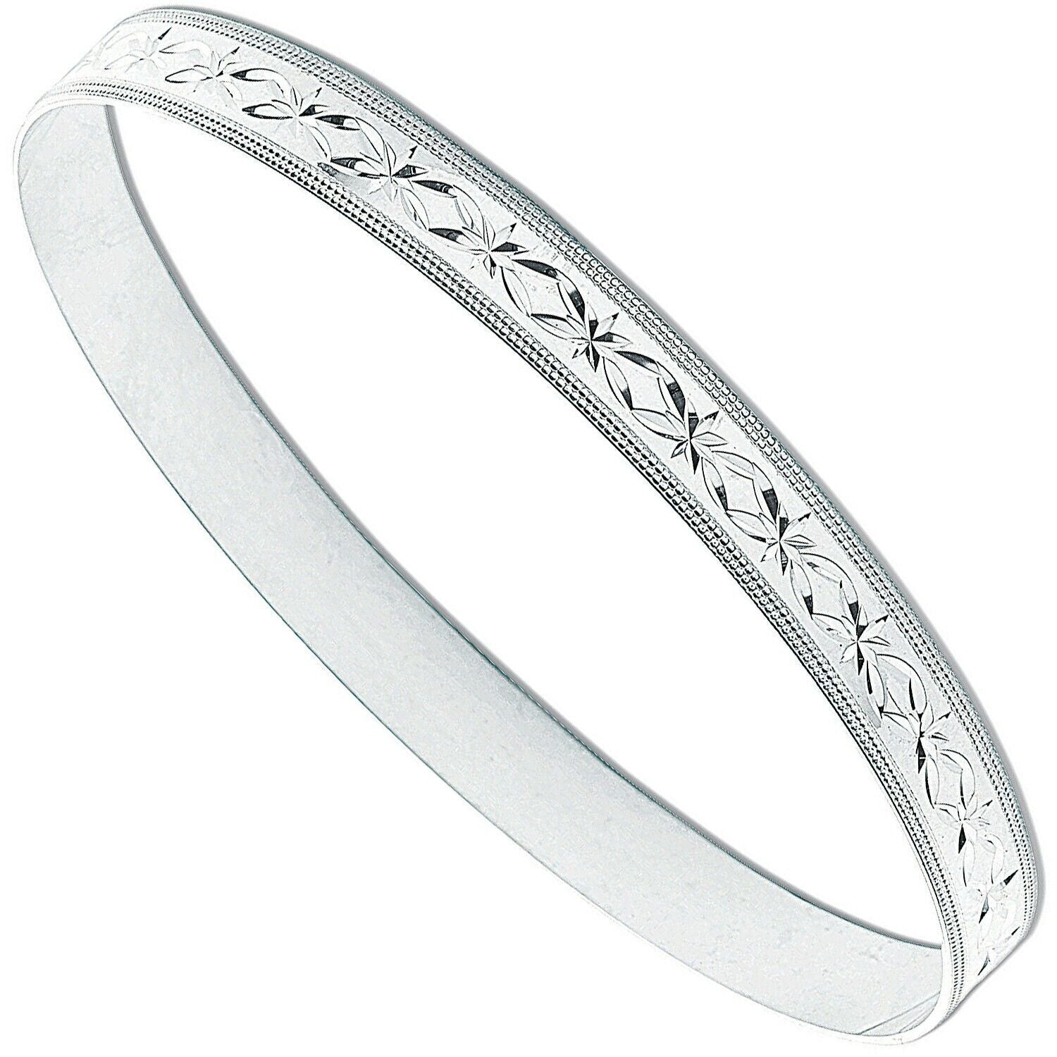 Sterling Silver 7mm Diamond Cut D-Shaped Slave Bangle