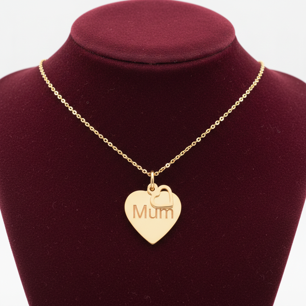 Mum Heart Tag Pendant 18ct Gold on Solid Sterling Silver 925 Hallmark 18" Chain