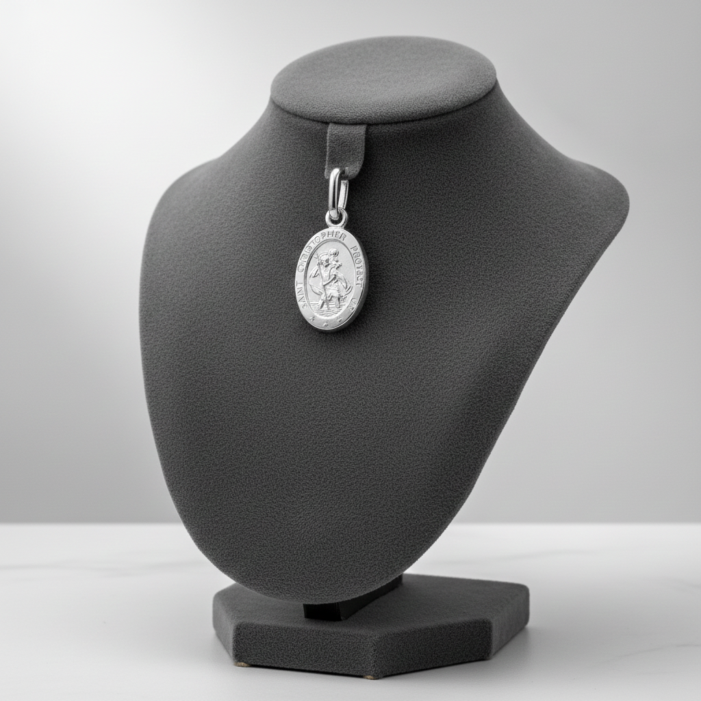 Oval St Christopher Solid Sterling Silver 925 Hallmark 20mm