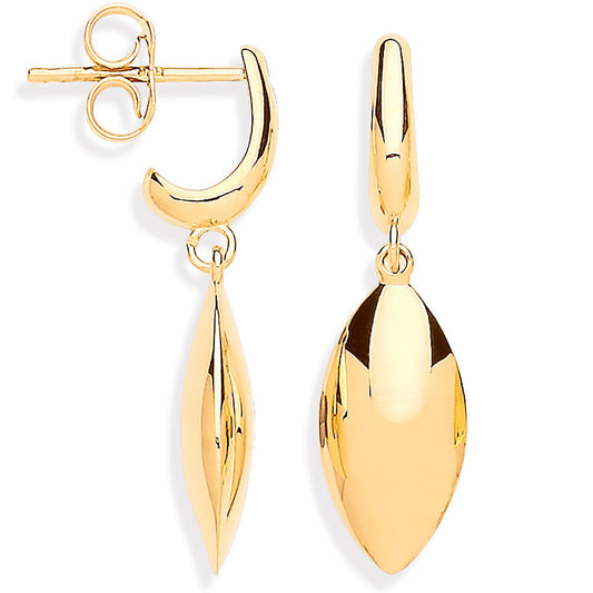 Marquise Shape Drop Earrings 9ct Yellow Gold Hallmarked 28mm Drops