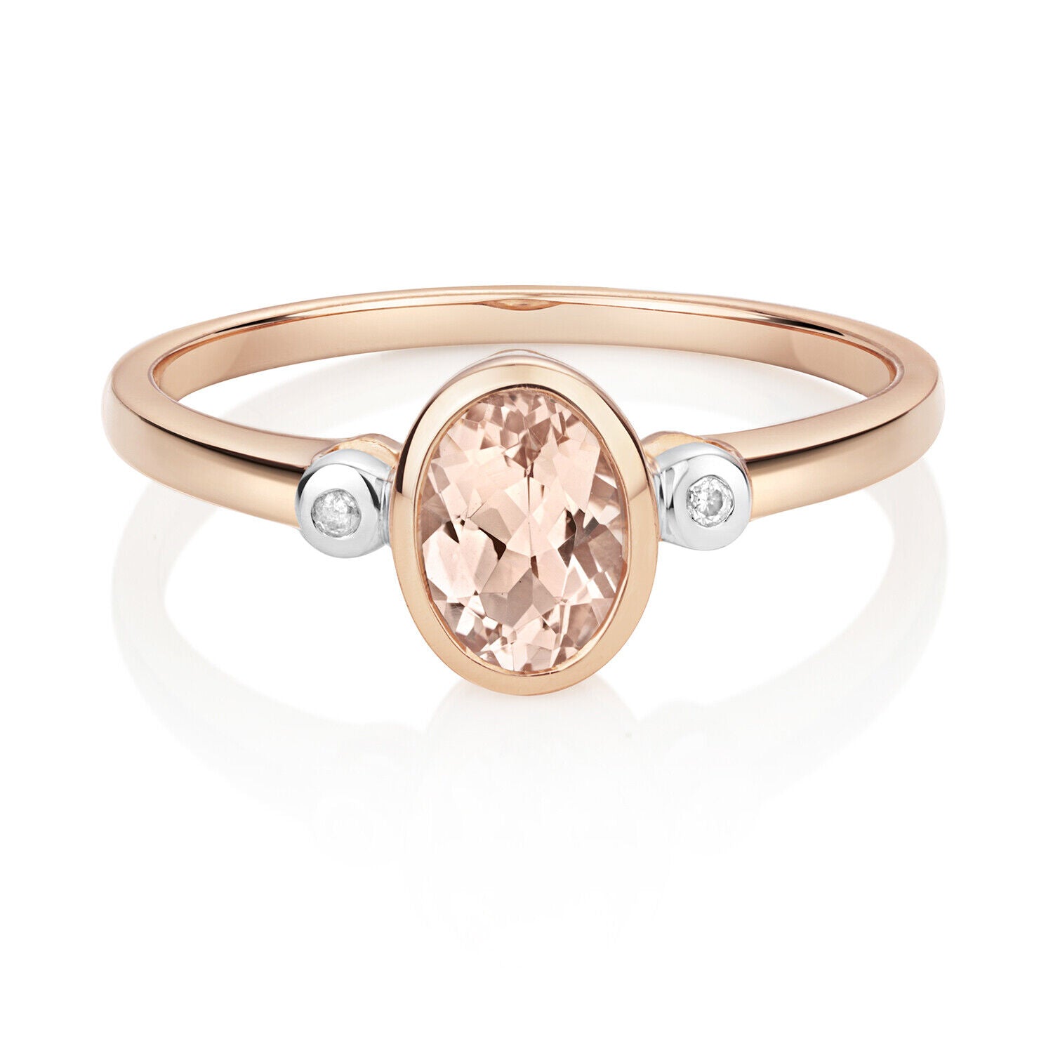 Real Morganite and Diamond Ring Solid Rose Gold Oval Solitaire  Size J - Q