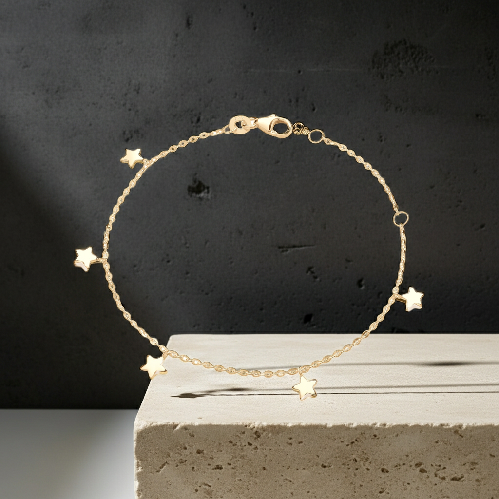 Star Ladies Bracelet 18ct Gold on Solid Sterling Silver 925 Hallmark  16 - 19cm