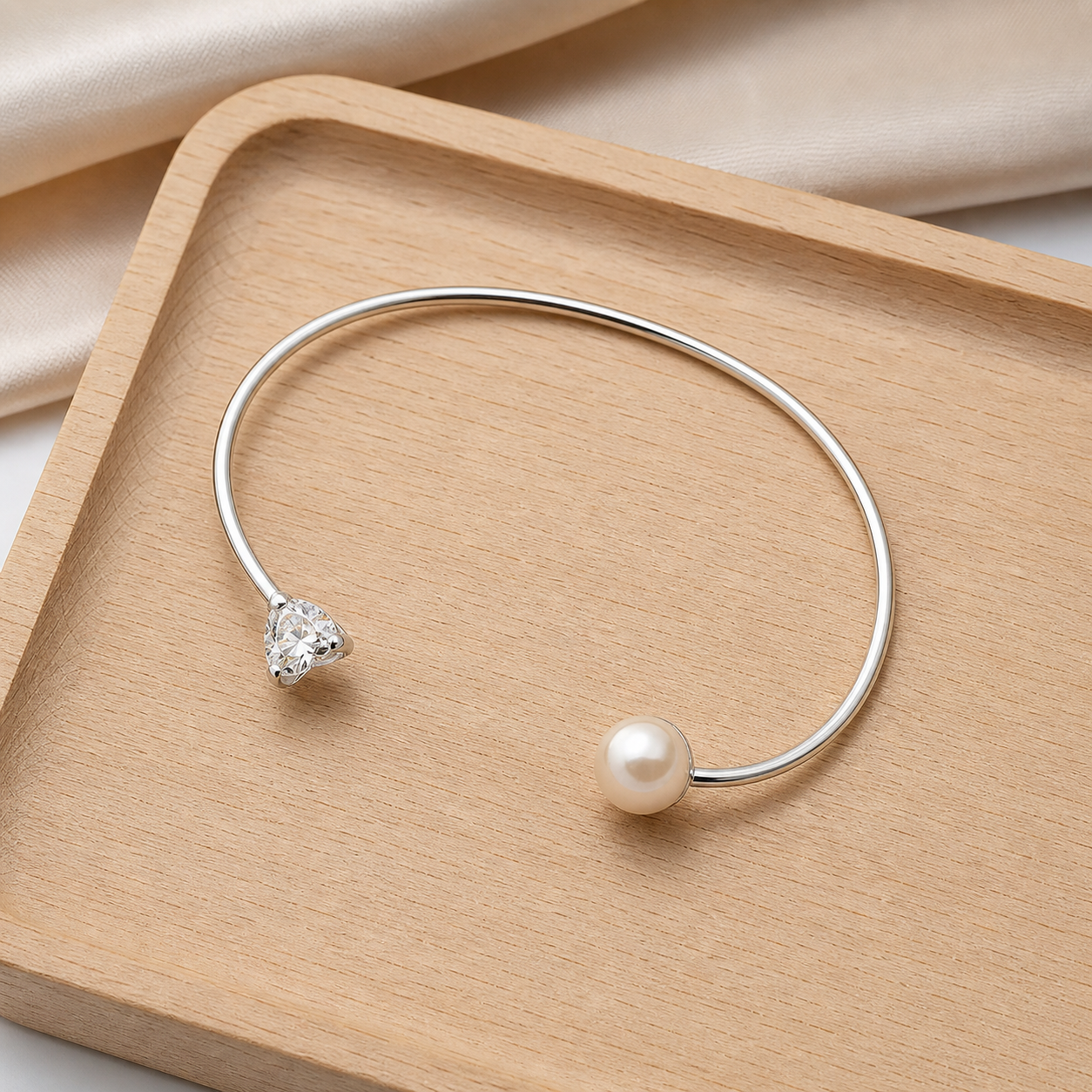 Ladies Sterling Silver Pearl Torque Bangle 925 Hallmark Bracelet Cuff