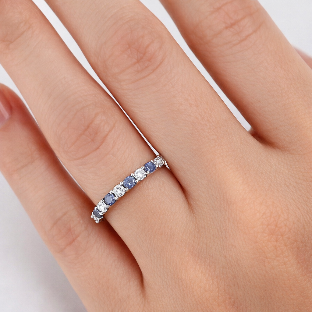 Sterling Silver Tanzanite Eternity Ring Anniversary Band 925 Hallmark Size K-S