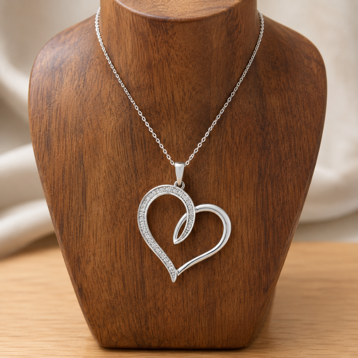 Natural Diamond Open Heart Pendant White Gold 18" Chain Hallmark British Made
