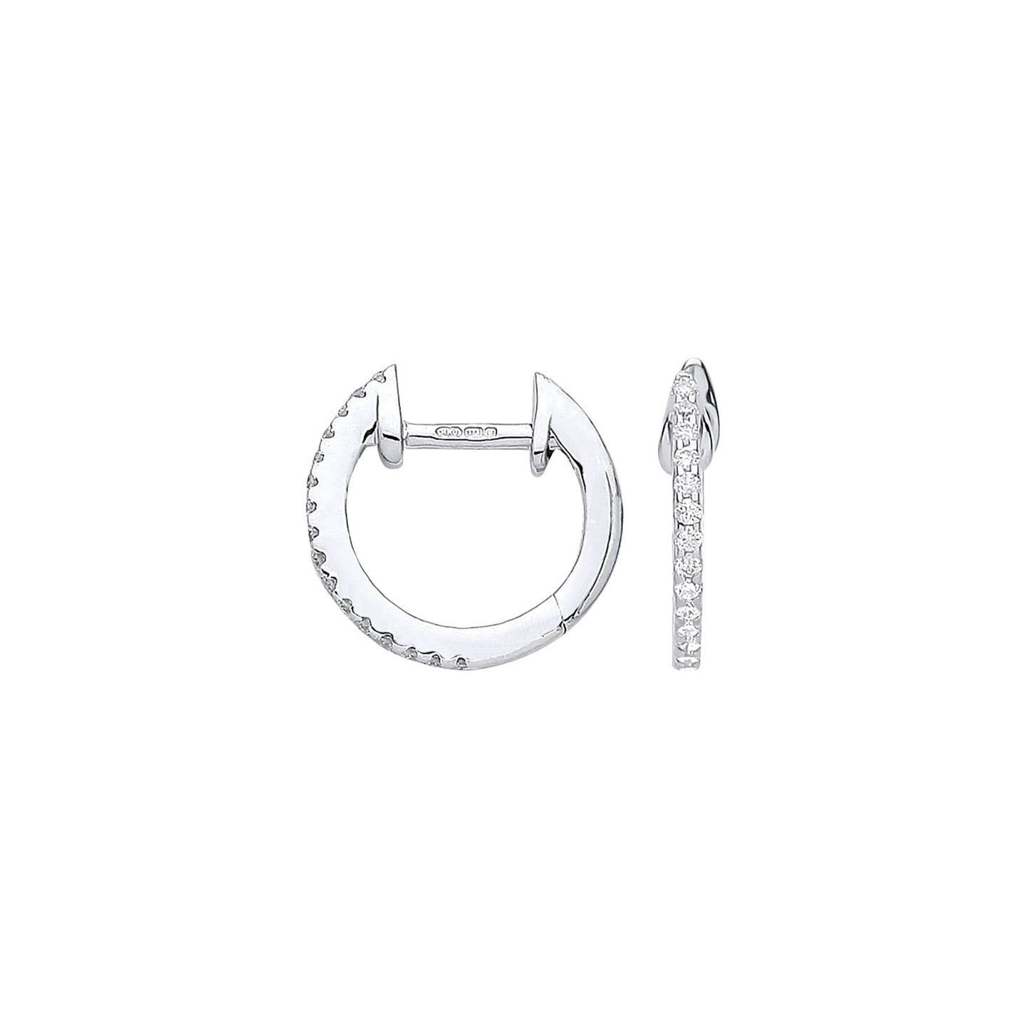 9ct White Gold 0.10ct Diamond Huggie Hoop Earrings - 11mm