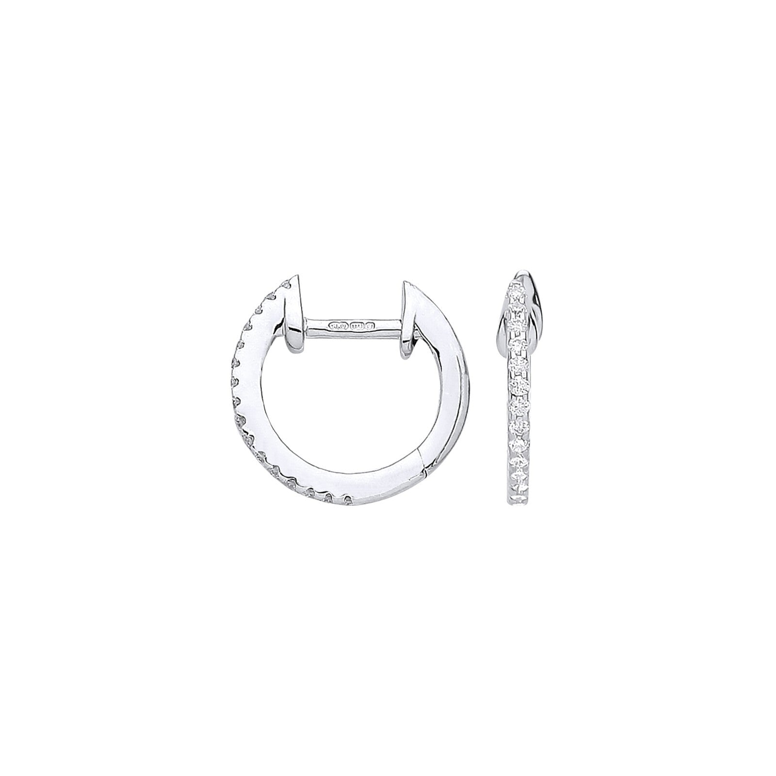 9ct White Gold 0.10ct Diamond Huggie Hoop Earrings - 11mm
