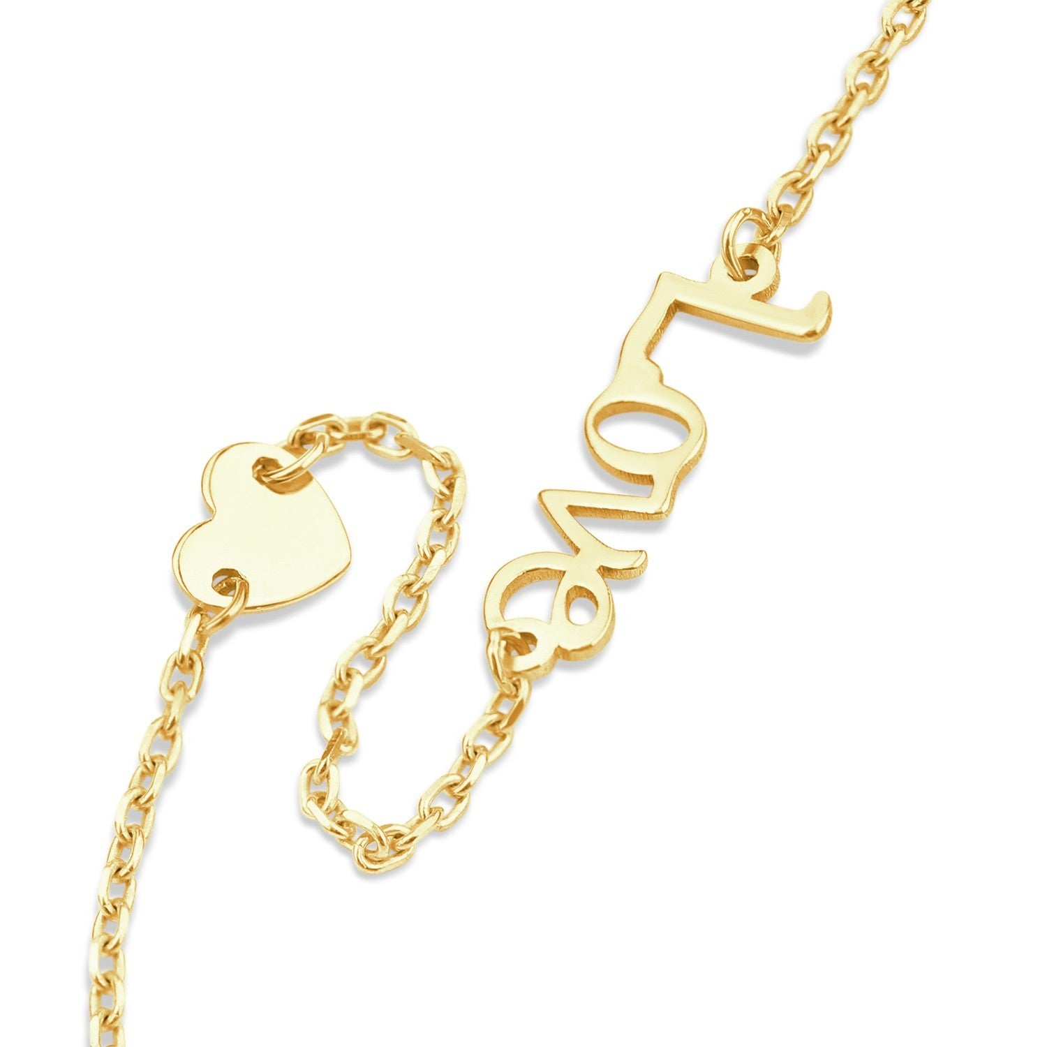 Love Script Bracelet in 9ct Yellow Gold with Heart Charms 375 Hallmark 17.5-19cm