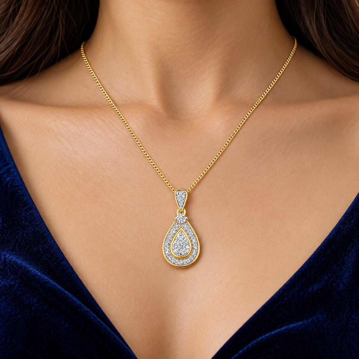 Real Diamond Teardrop Pendant 9ct Yellow Gold 18" / 45cm Chain 0.25ctw Diamonds