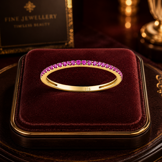 9k Yellow Gold Ruby Half Eternity Stackable Ring Sizes KLMNOPQRS