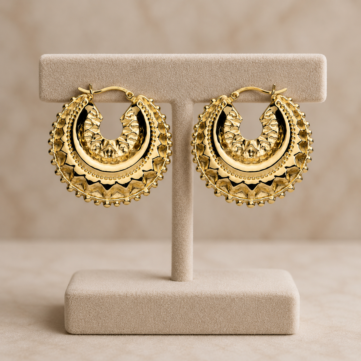 18ct Gold Creole Hoop Earrings on Sterling Silver 33mm Diameter 925 Hallmark
