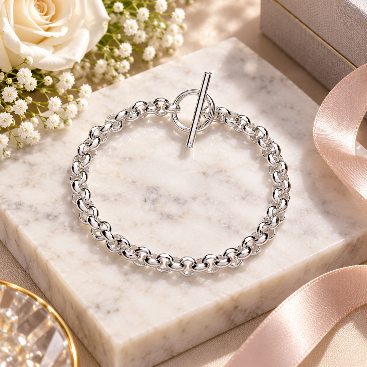 Chunky Sterling Silver T Bar Belcher Chain Bracelet Full Hallmark