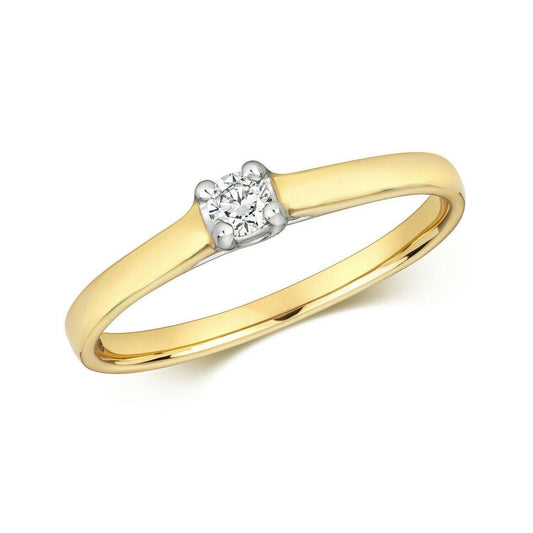 Real Diamond Solitaire Engagement Ring Solid Yellow Gold Size J - Q