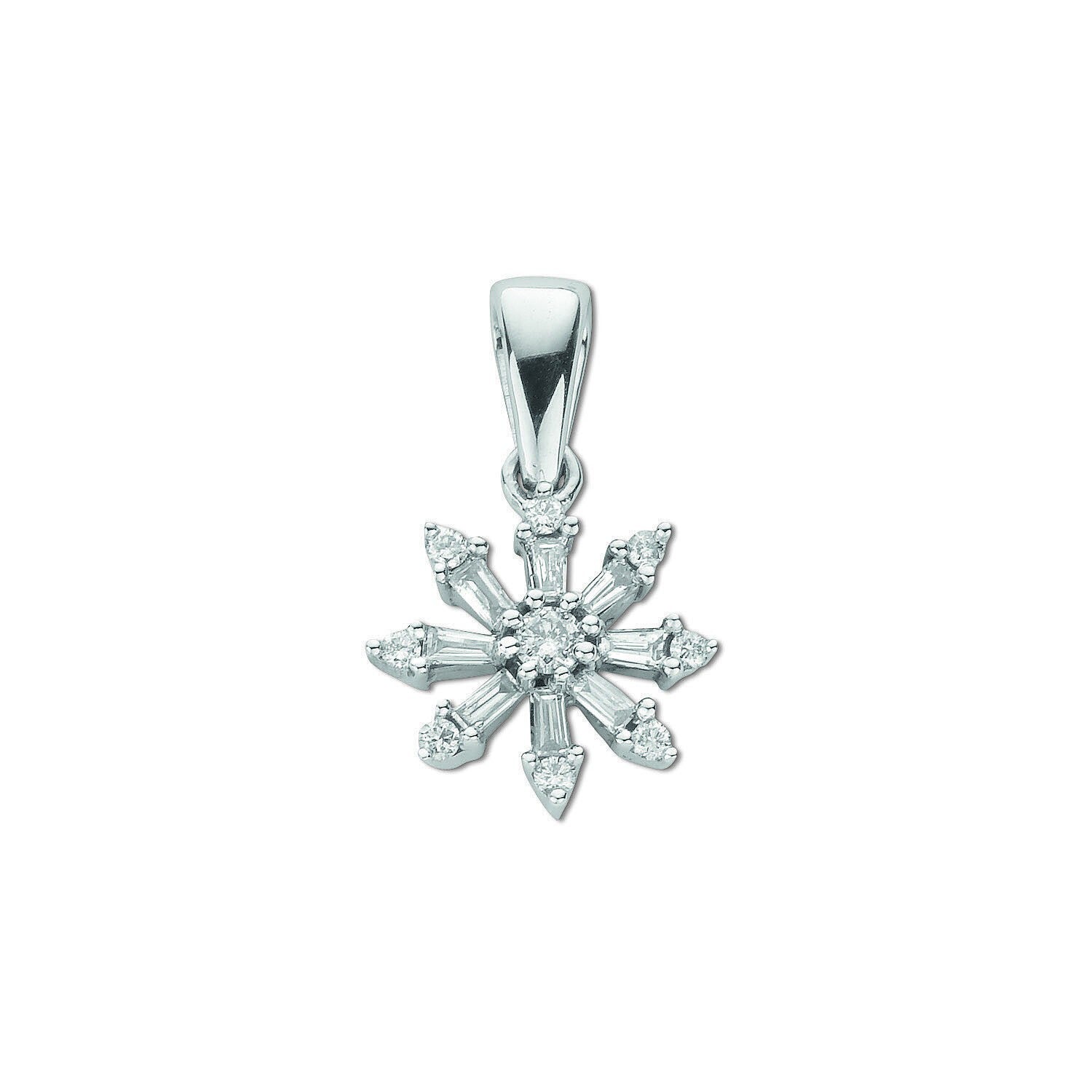 9ct White Gold 0.25ct Diamond Snowflake Pendant Made in London