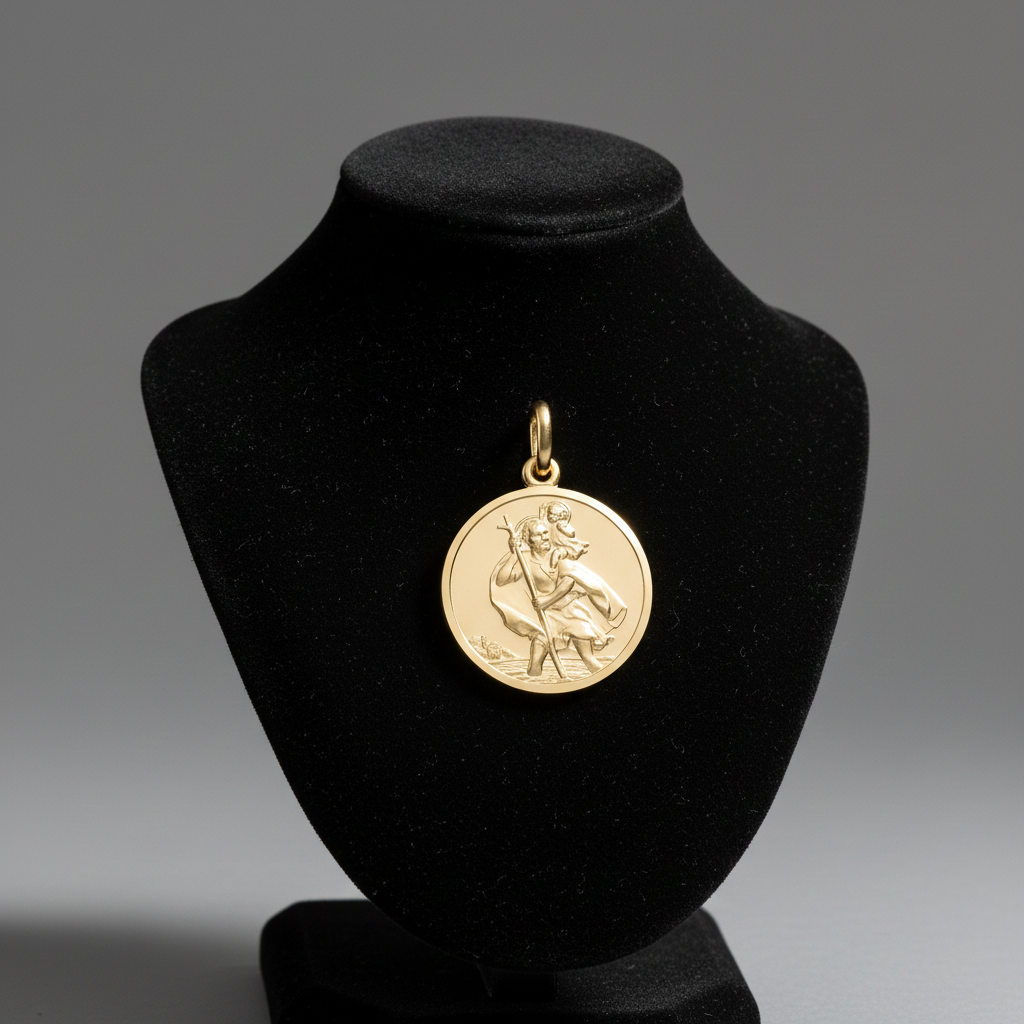 18ct Gold St Christopher Pendant on Solid Sterling Silver 925 Hallmark 24mm
