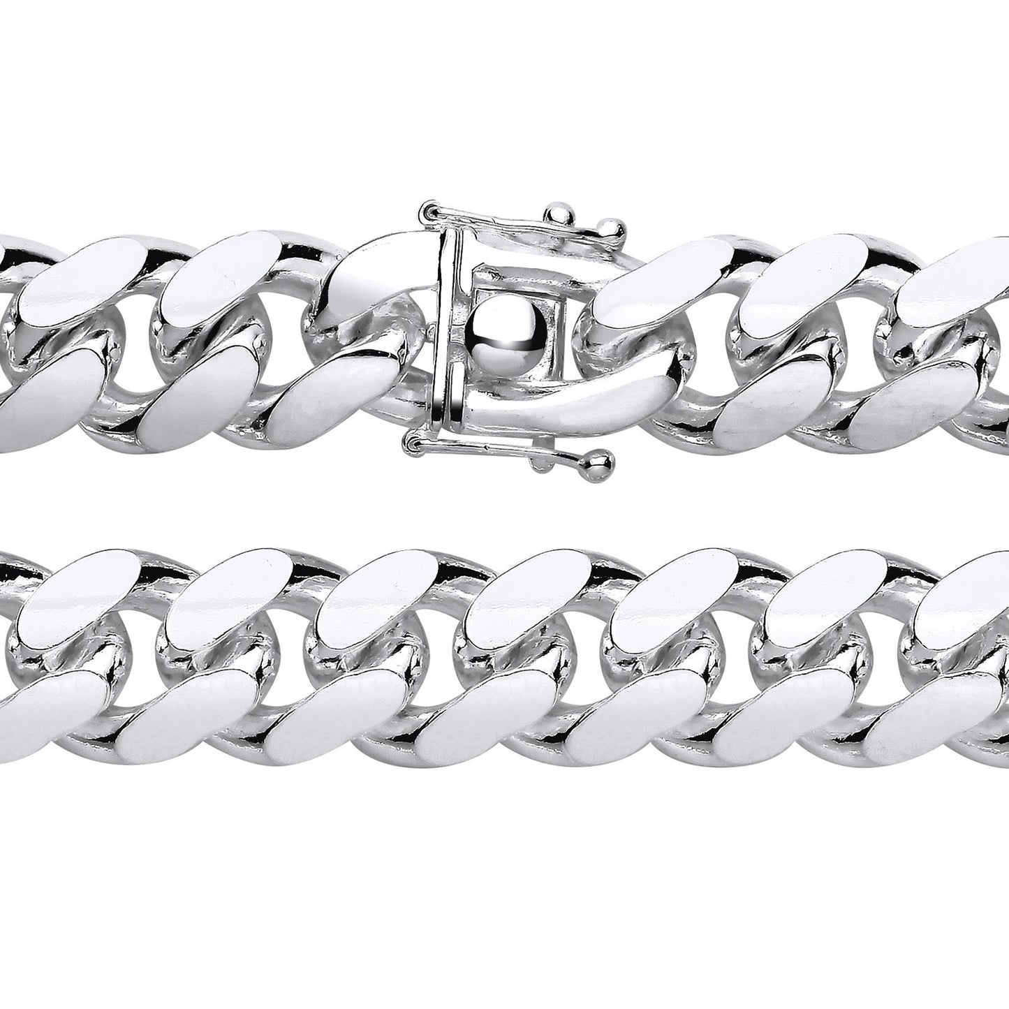 Men's Cuban Chain Bracelet Solid Silver 13mm Wide Box Lock Hallmarked 9" 91grams