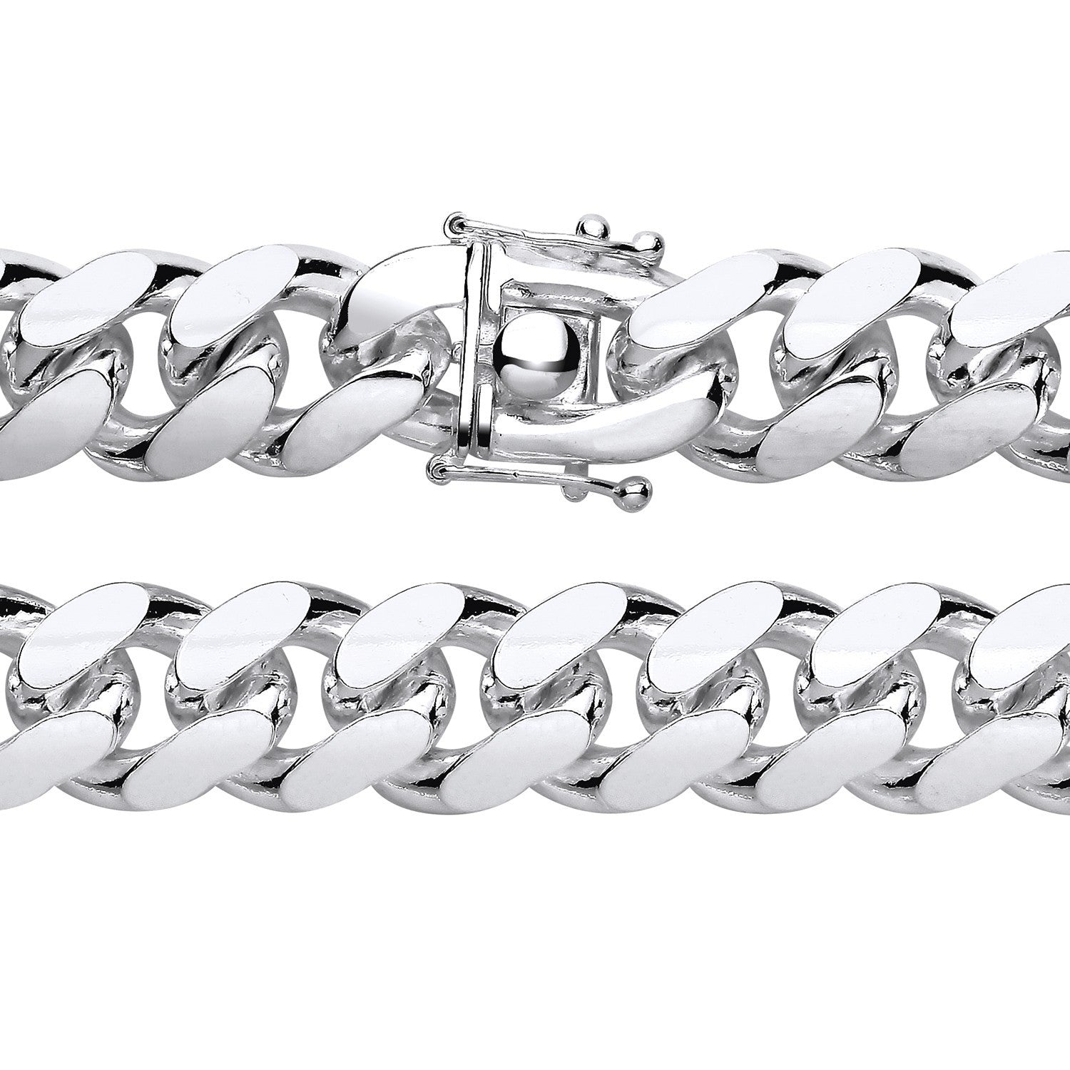 Men's Cuban Chain Bracelet Solid Silver 13mm Wide Box Lock Hallmarked 9" 91grams