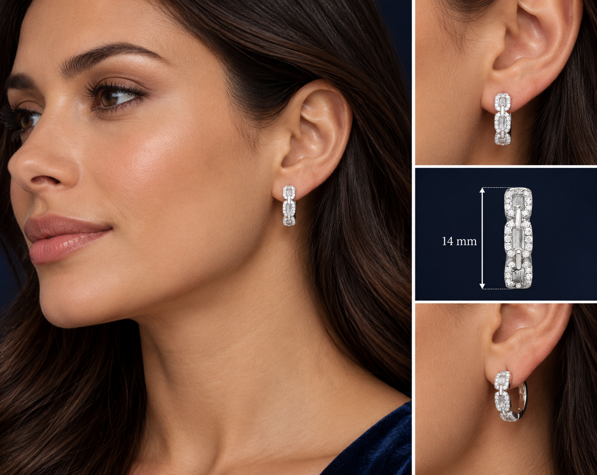 Real Diamond Huggie Hoop Earrings 9ct White Gold 14mm 0.25ctw Mined Diamonds