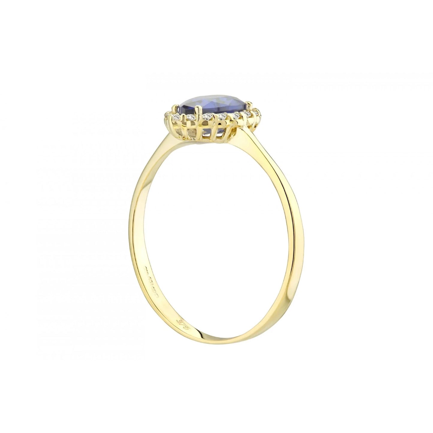 Pear Shape Blue Sapphire Halo Ring in 9ct Yellow Gold