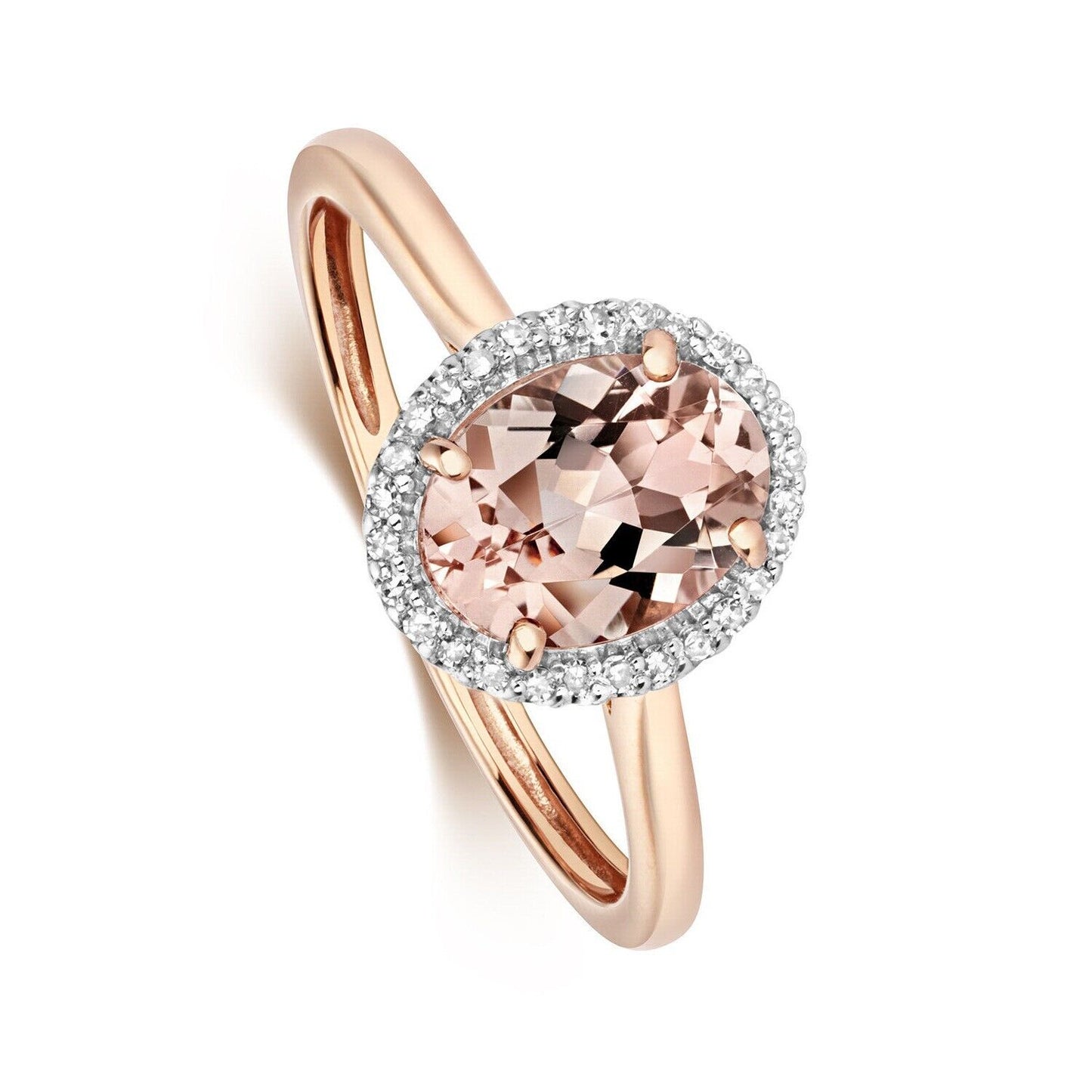 Real Morganite and Diamond Ring Solid Rose Gold Oval Cluster Size J - Q
