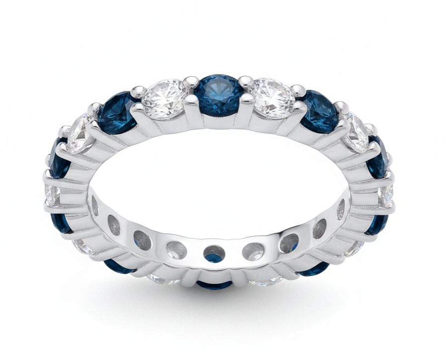 Sterling Silver Sapphire Full Eternity Ring 3mm Band 925 Hallmark Size K - S