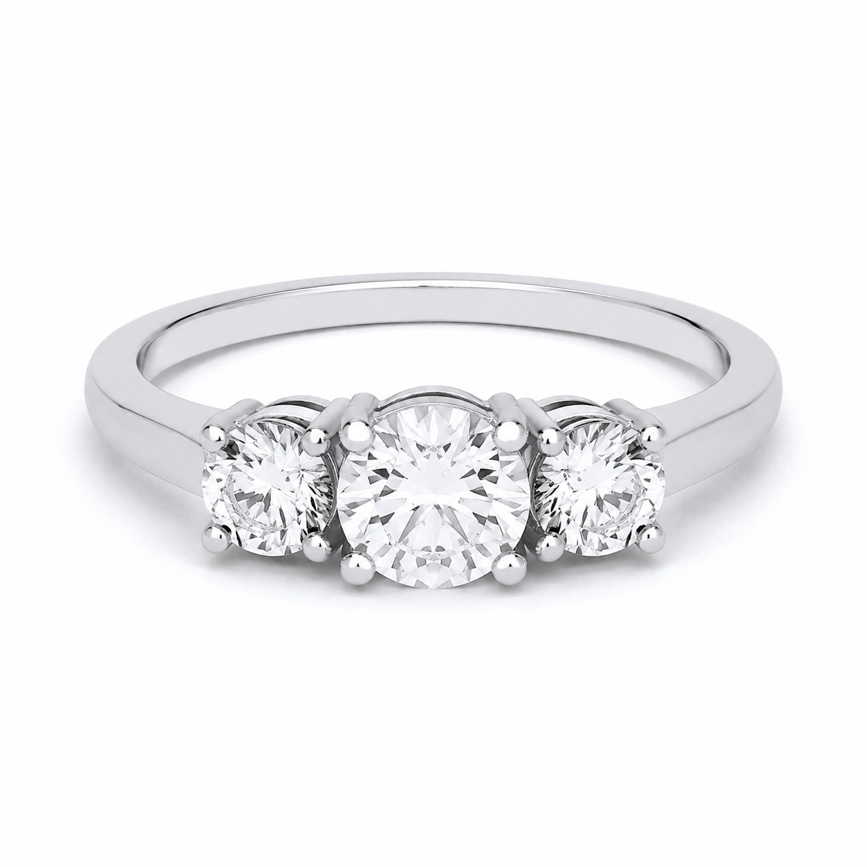 Sterling Silver Three Stone Trilogy Ring 925 Hallmark Engagement Size J - V