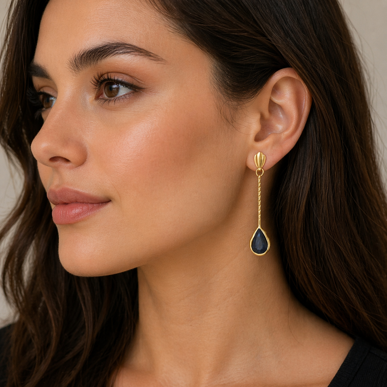 Natural Sapphire Pear Earrings Solid 9ct Yellow Gold Stick Drops Hallmarked
