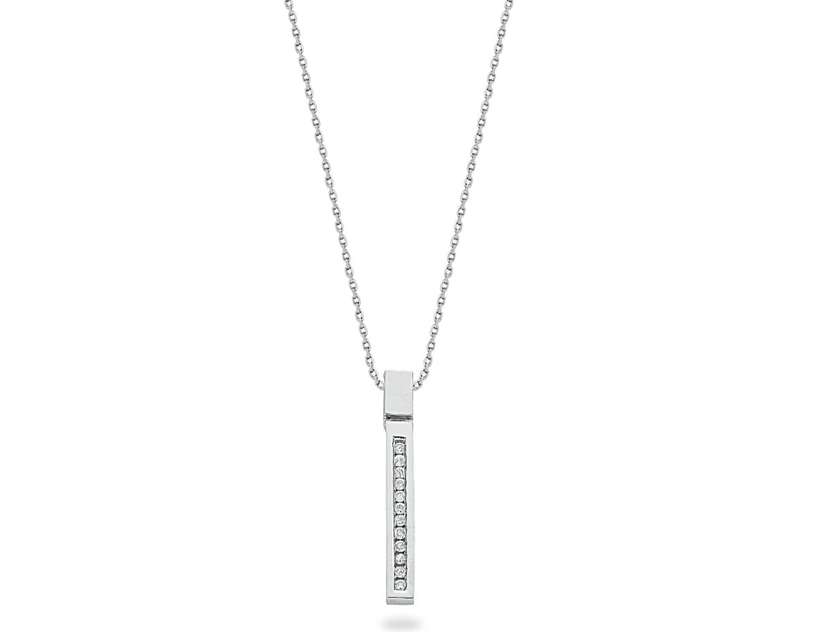 9ct White Gold 0.12ct Diamond Drop Pendant with 18in/45cm Chain Made in London