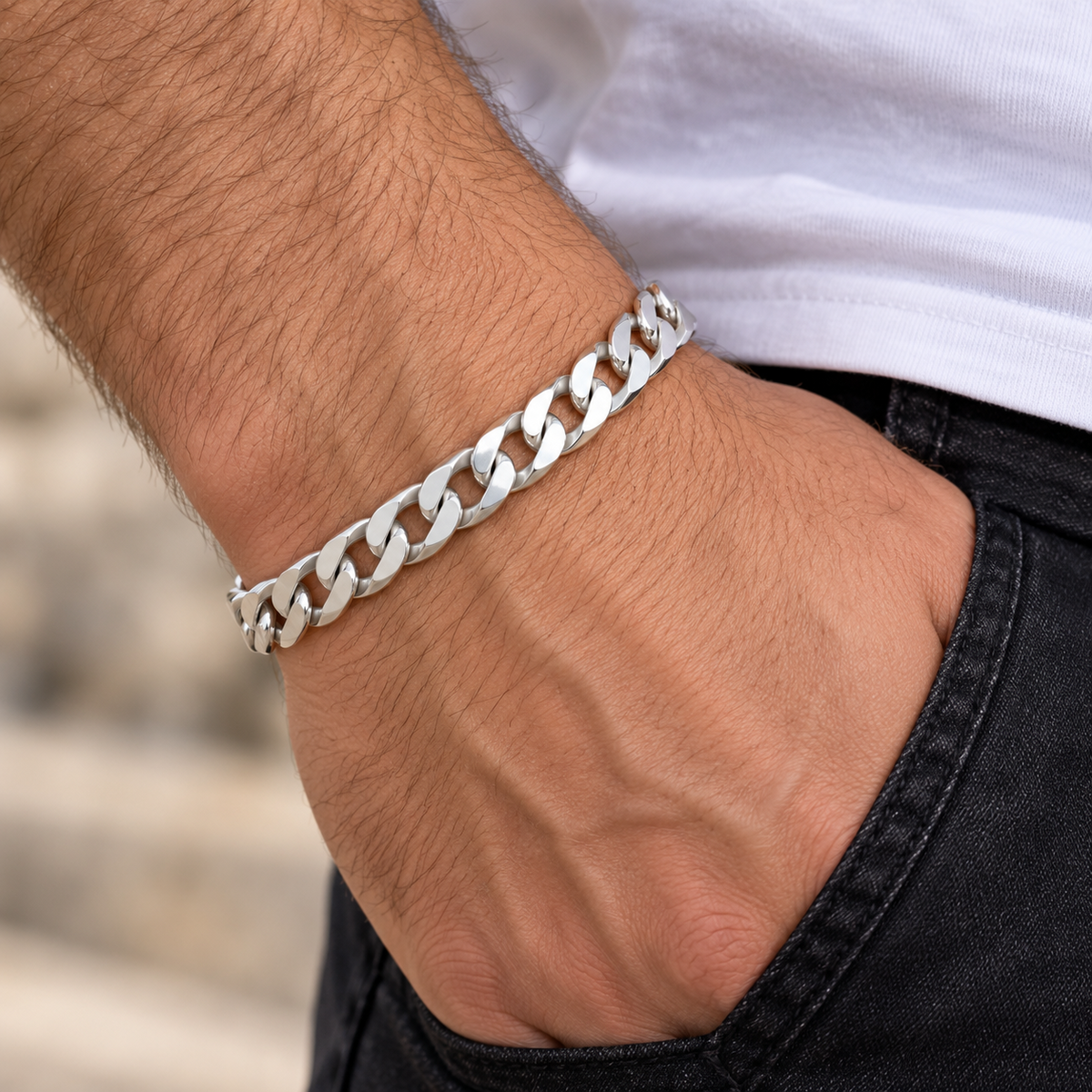 Men's Flat Curb Bracelet Sterling Silver 8" 14 Grams Hallmarked 8mm Wide
