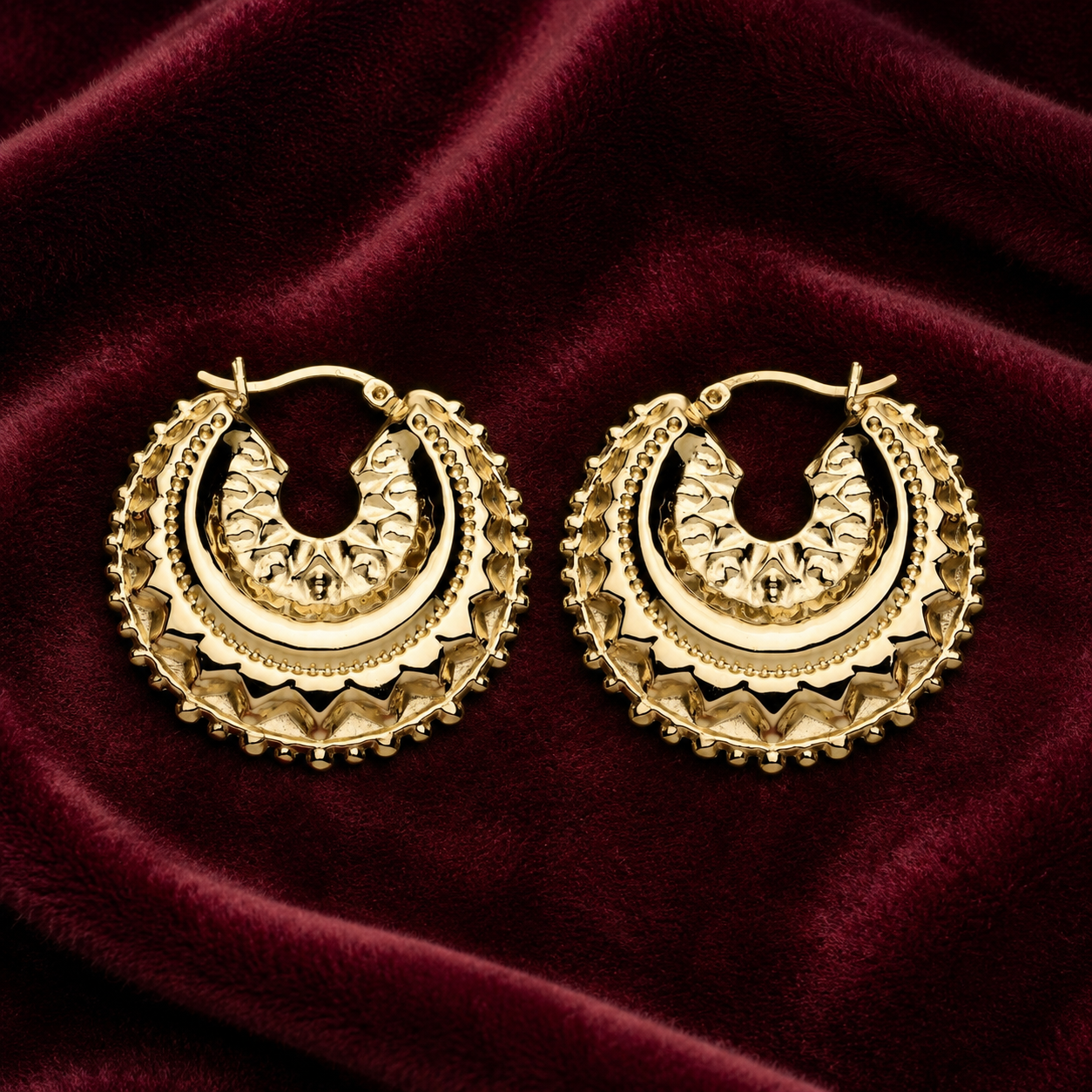 18ct Gold Creole Hoop Earrings on Sterling Silver 33mm Diameter 925 Hallmark