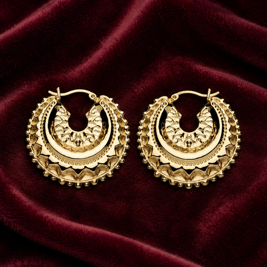 18ct Gold Creole Hoop Earrings on Sterling Silver 33mm Diameter 925 Hallmark