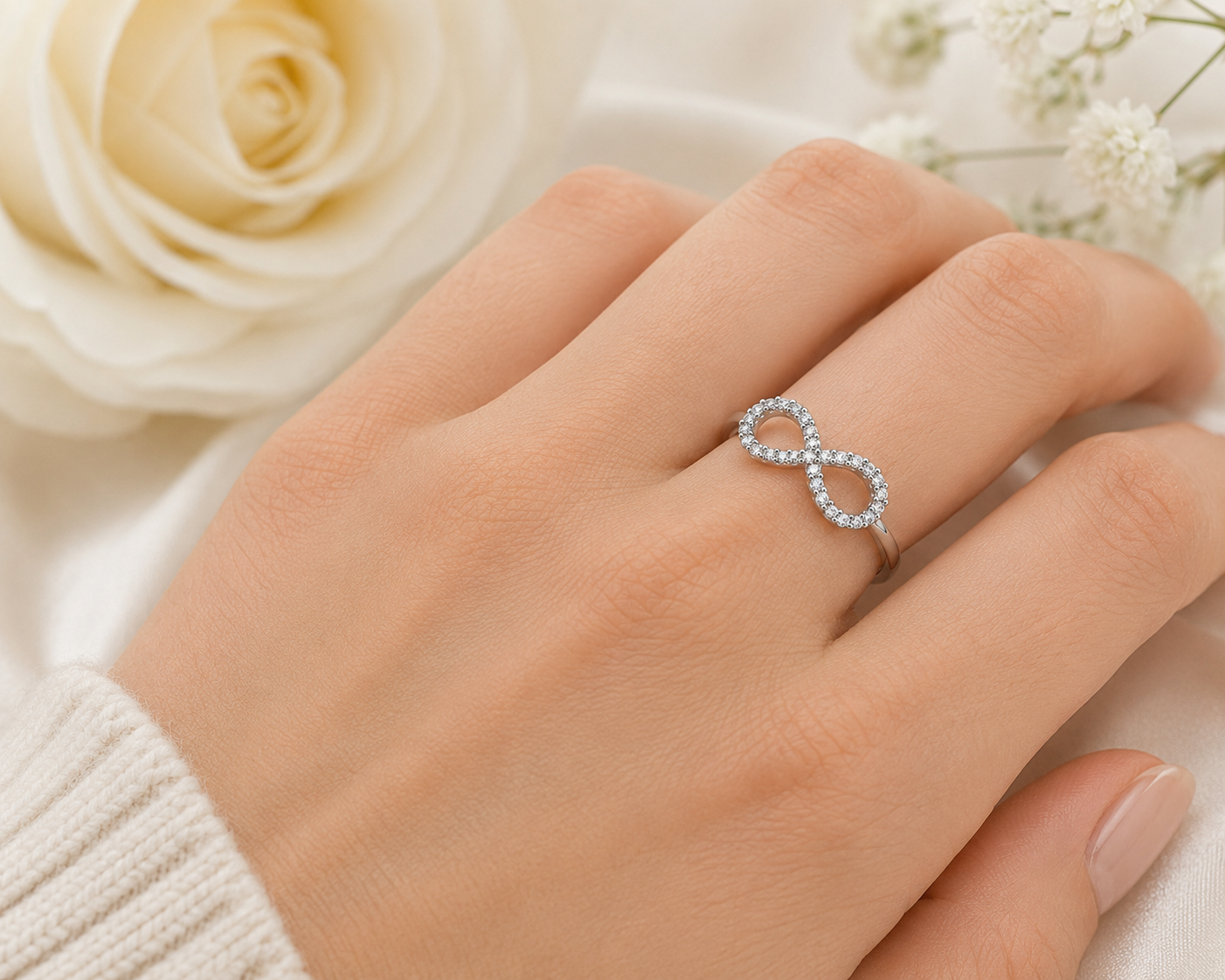 Elegant Infinity Sparkle Ring in Solid Sterling Silver