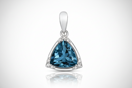 London Blue Topaz and Diamond Trillion Pendant 9ct White Gold Necklace
