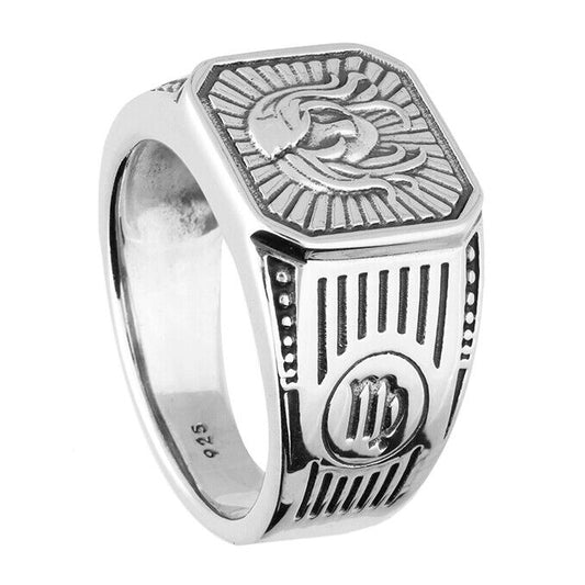 Virgo Zodiac Ring Men's Solid Sterling Silver Ring British Made